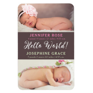 Íman Olá Mundo! Anúncio de nascimento de gêmeos de foto