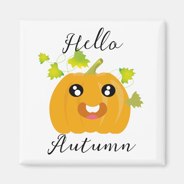 Íman Olá Outono - Abóbora de Halloween Fofa (Frente)