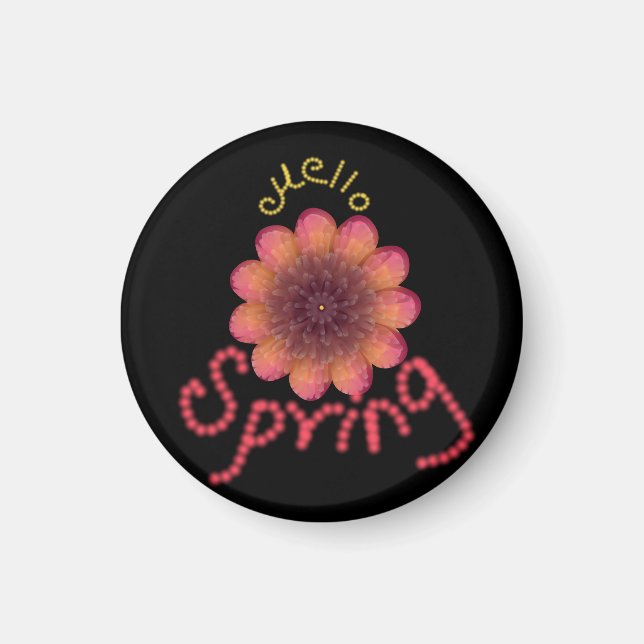 Íman Olá Primavera - Arte de Flor Texturizada Rosa e La (Frente)