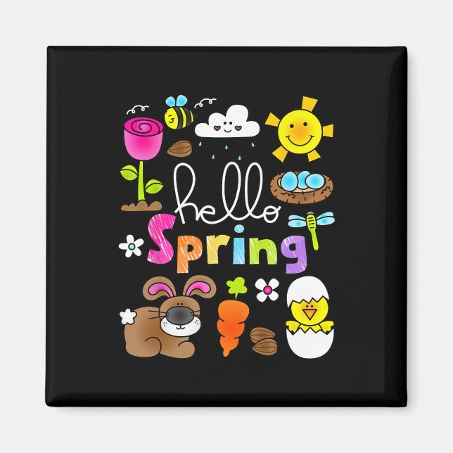 Íman Olá Primavera E Coelho De Páscoa Coelho Crianças M (Frente)