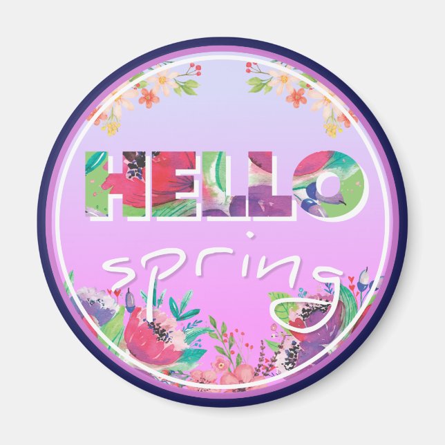 Íman Olá Primavera, Flores, círculo (Frente)