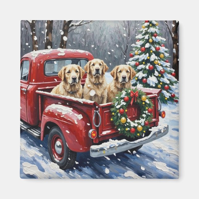 Íman Old English Sheepdog Christmas Red Truck Holiday (Frente)