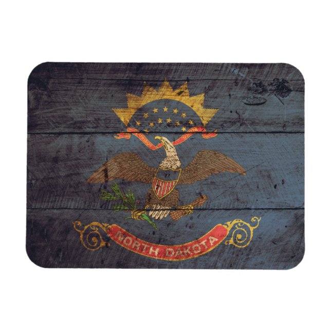 Íman Old Wood North Dakota Flag; (Horizontal)