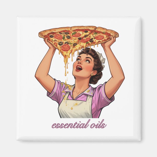 Íman Óleos Essenciais Ilustração de Pizza Engraçada | F (Frente)