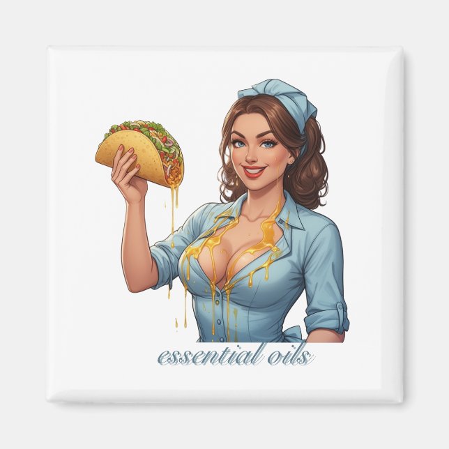 Íman Óleos Essenciais Ilustração de Taco Engraçado | Fe (Frente)