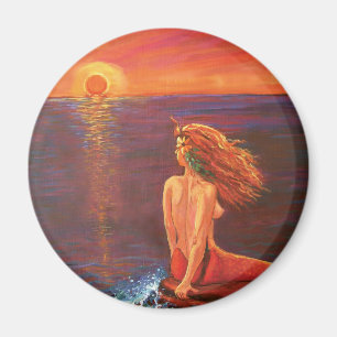 Íman Olhando o ímã da arte da sereia do por do sol