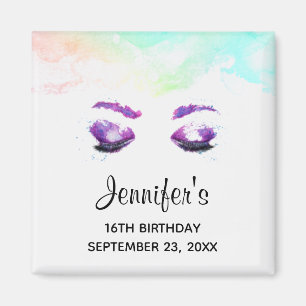 Íman Olhos Roxos Glamorosos e Brows Watercolor Aniversá