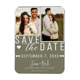 Íman Olive Bege Moderno Save the Date 2 Fotos Casamento