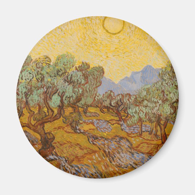 Íman Oliveiras de Van Gogh Sol Amarelo Céu (Frente)