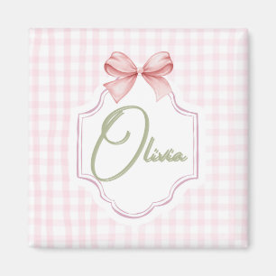 Íman Olivia Personalizado Arco Rosa & Gingham Impressão