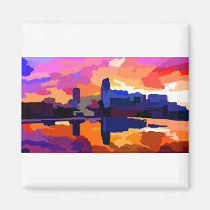 Íman Omaha Nebraska Skyline Ouro Sunset