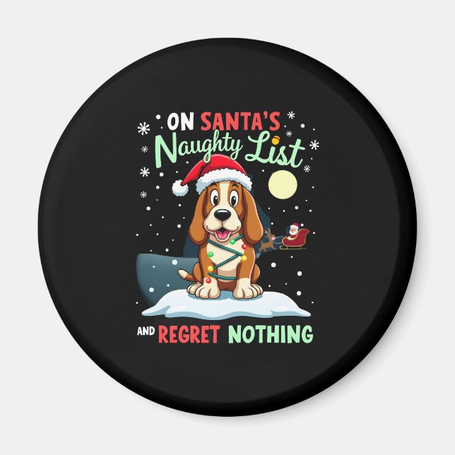 Íman On Santa's Xmas Naughty List Regret Nothing Basset (Frente)
