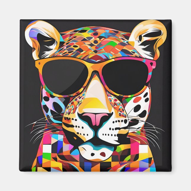 Íman Onça-pintada Usando Óculos de Sol (Frente)