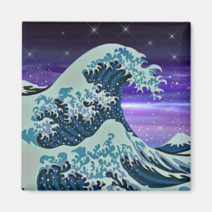Íman Onda de tsunami azul com estrelas noturnas desenha