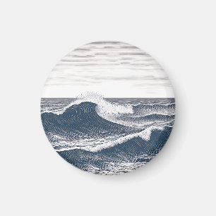 Íman Onda do Oceano em Arte Linear Monocromática Surge