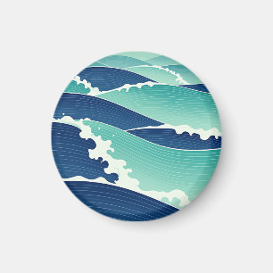 Íman Ondas do Oceano Azul Turquesa Estilo Japonês