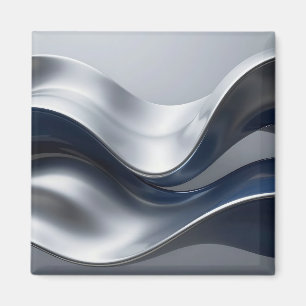 Íman Ondas Fluidas Prateadas e Azuis-Marinho Abstratas