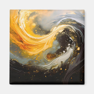 Íman Ondas Modernas de Mármore Abstrato Dourado
