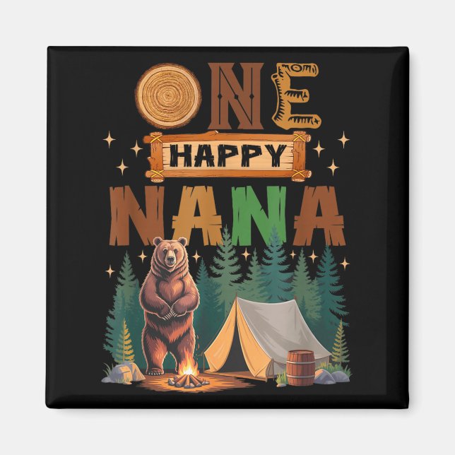 Íman One Happy Nana Camper 1st Birthday Camng Bear  (Frente)