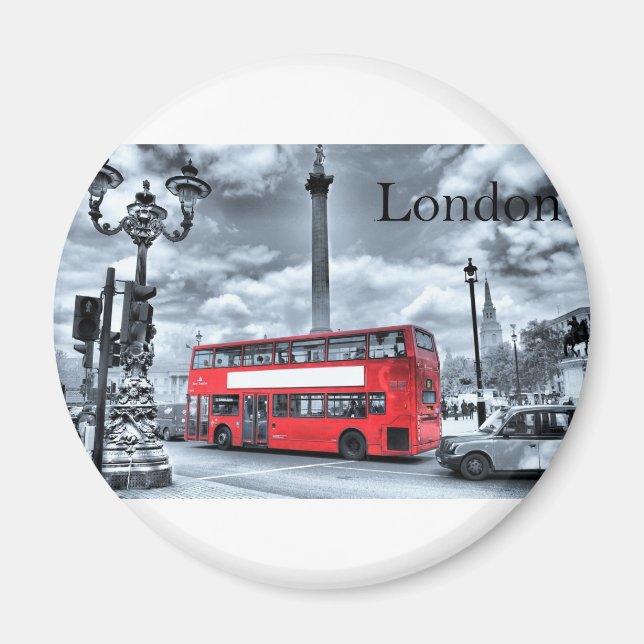 Íman ÔNIBUS LONDRES em preto e branco (Rua.K) (Frente)