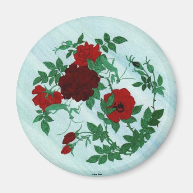 Íman Orando Mantis e Rosa vermelha Magnet (Frente)