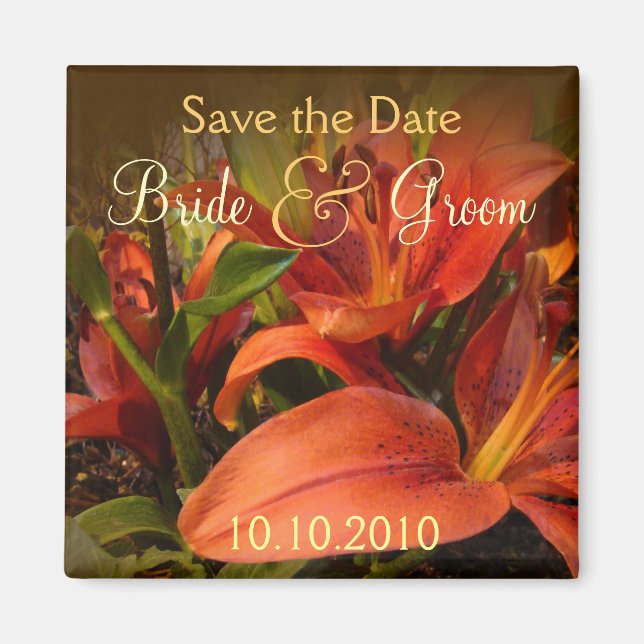 Íman Orange and Brown Lily Save-The-Date (Salvar a data (Frente)