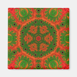 Íman Orange and Green Kaleidoscope Square Magnet