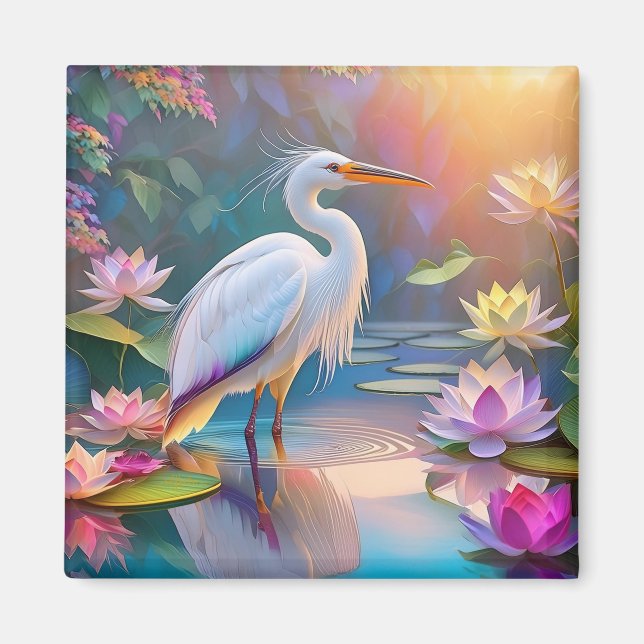 Íman Orange Billed White Heron Fantasy Bird (Frente)