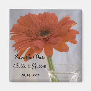 Íman Orange Gerber Daisy in Vase Wedding Save the Date