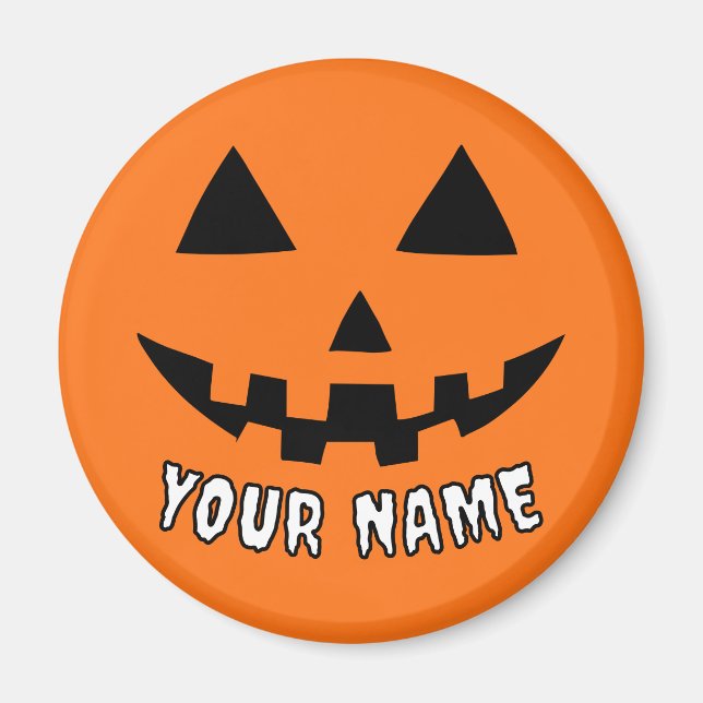 Íman Orange Pumpkin Personalizado Halloween Seu Nome (Frente)