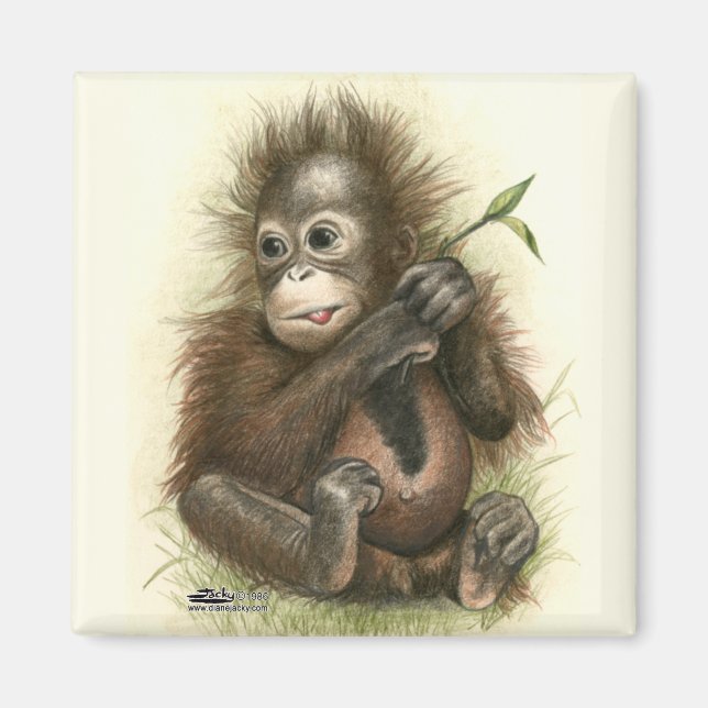 Íman Orangutan Baby Com Folhas (Frente)