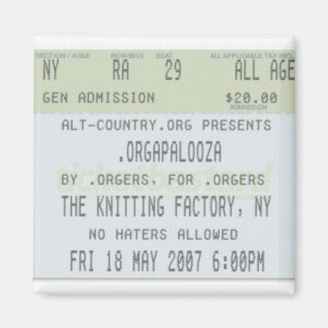 Íman .Orgapaloza - Imagem do Bilhete (Frente)