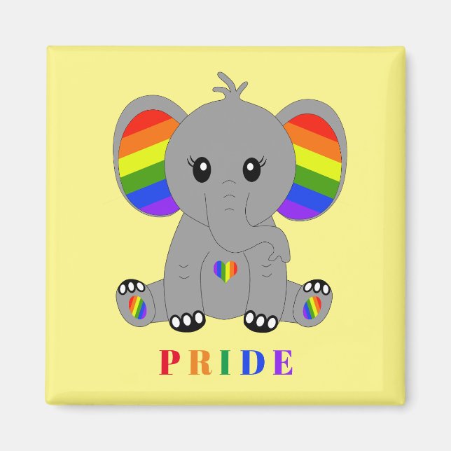 Íman Orgulho gay LGBTQ - elefante giro com bandeira arc (Frente)