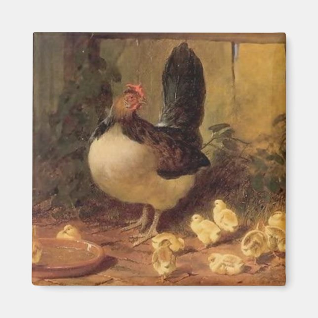 Íman Orgulhosa Mãe Hen e Seus Pintinhos (Galinhas Bebês (Frente)