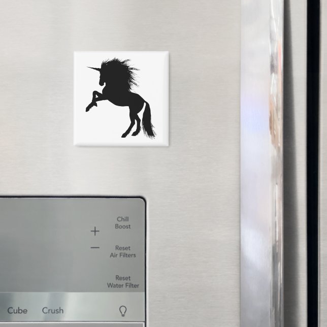 Íman Orgulhoso Black Unicorn Silhouette Fantasy Animal, (In Situ (Fridge))