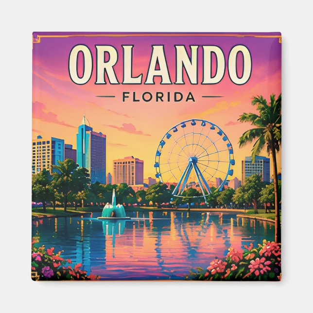 Íman 🎡 Orlando Flórida Horizonte e Lago Eola  (Frente)