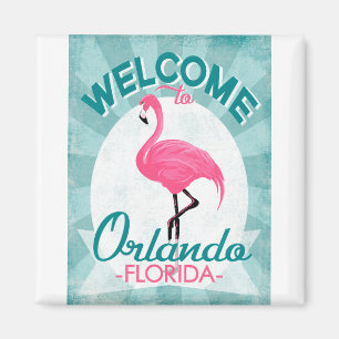 Íman Orlando Florida Pink Flamingo - Vintage Retro Trav