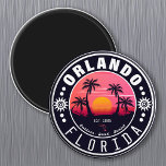 Íman Orlando Florida Tropical Retro Sunset Souvenir 60<br><div class="desc">Orlando na Flórida. Esta design de retrô faz um presente de Natal ou aniversário excelente para fãs da praia de Orlando. O retroverão vibes design é um presente perfeito para amantes de viagem e fãs de destinos tropicais.</div>