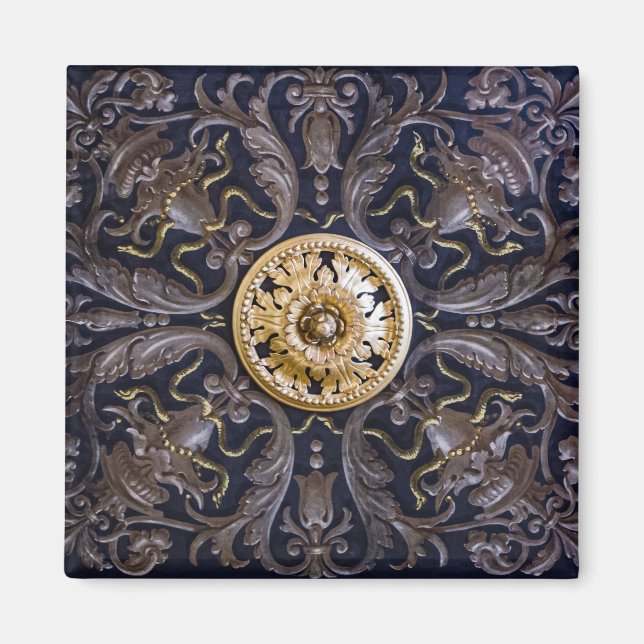 Íman Ornamento Antiquado Medieval Dourado de Mão de Mad (Frente)