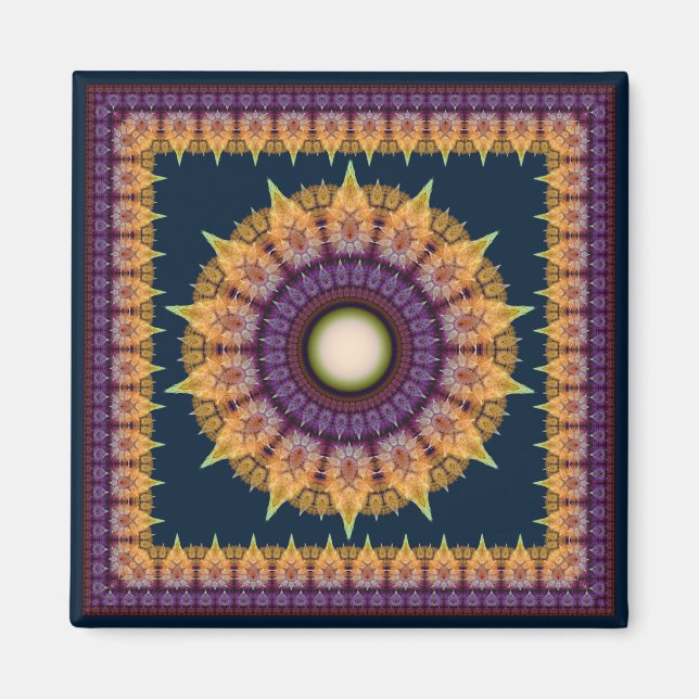 Íman Ornamento azul alaranjado, cor fractal, ensolarado (Frente)