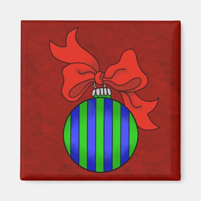 Íman Ornamento Azul e Verde com Vermelhos - Magnet (Frente)