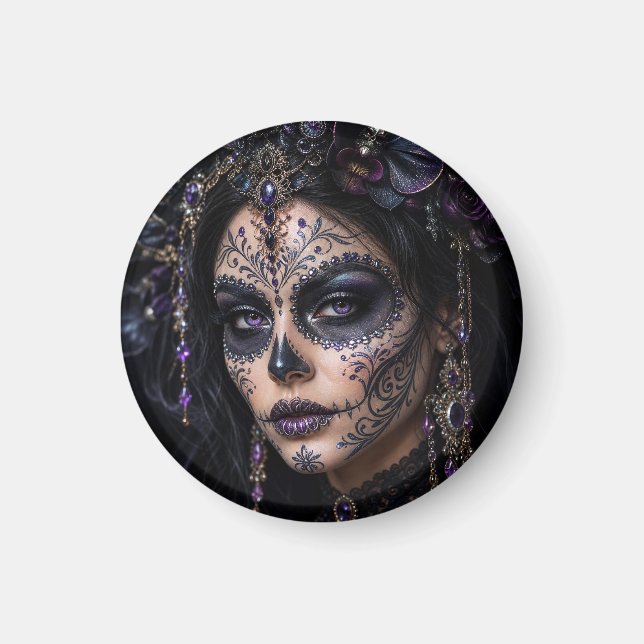 Íman Orquídea Âmbar Calavera – Caveira de Açúcar Gótica (Frente)