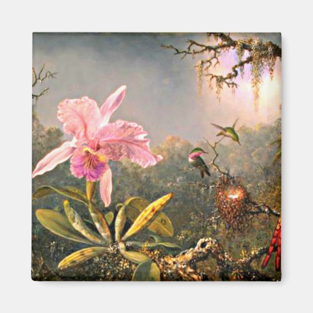 Íman Orquídea de Cattleya e três beija-flores (Frente)