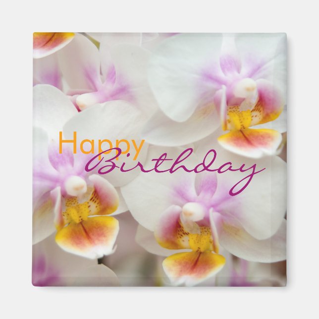 Íman Orquídea - Feliz Magneta de Aniversário (Frente)