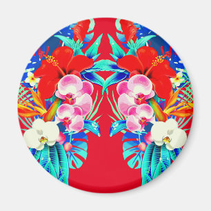 Íman Orquídea tropical e palmeiras folhas florais do Ha