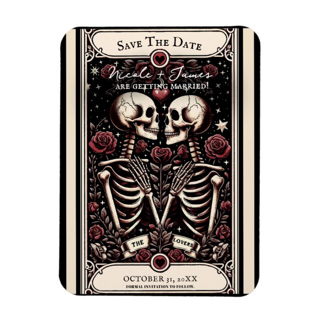 Íman OS AMANTES Tarot Esqueleto Amor Salve a Data (Vertical)