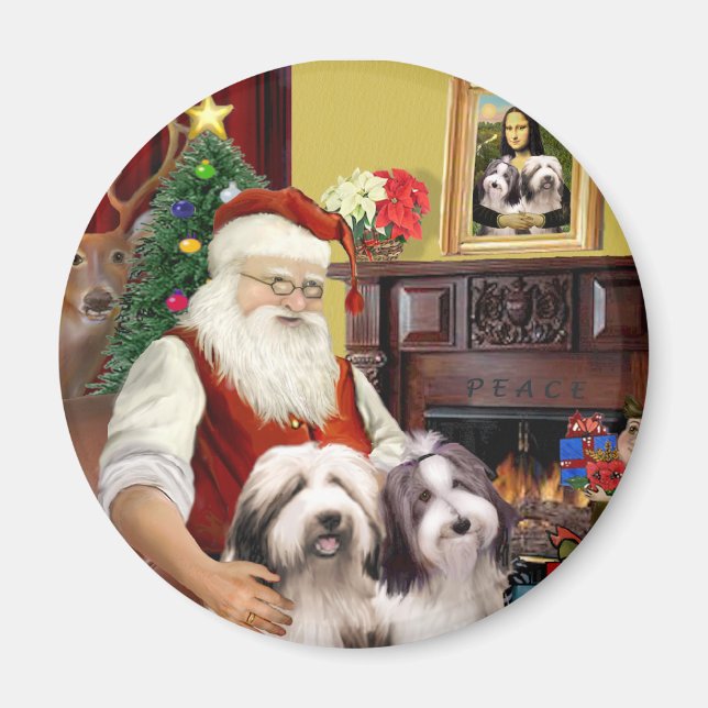 Íman Os Dois Bearded Collies do Papai Noel (Frente)