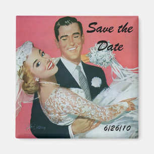 Íman Os Newlyweds dos noivos do vintage salvar a data!