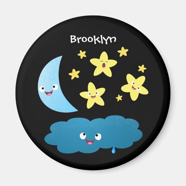 Íman Ótimas estrelas cantoras, lua e desenhos em nuvem (Frente)