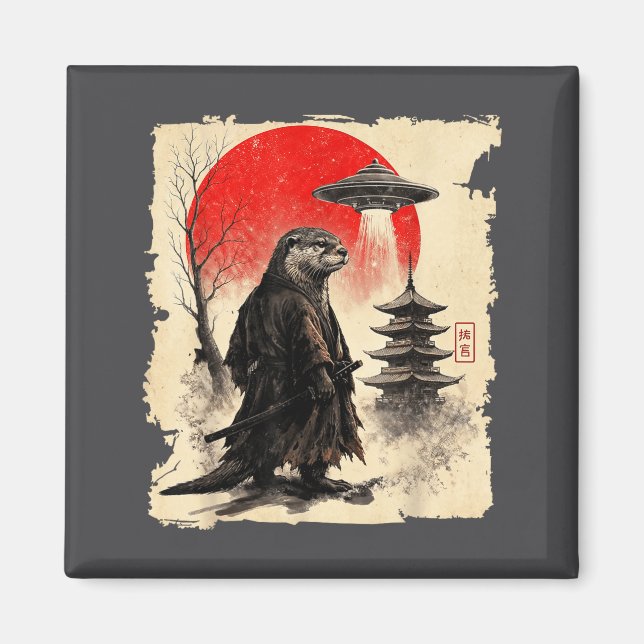 Íman Otter Samurai Retro Ufo Japanese Warrior Art Graph (Frente)